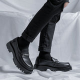 Zingj New Spring Chain Loafers Man's Foot Pedal Thick Platform Thick Heel British Style Small Leather Shoes