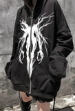 Zipper Gothic Print Oversized Hoodie- Outfit