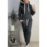 Leisure Tracksuit Women 2 Pcs Set Tops and Trousers Spring Casual Warm Fleece Hoodies Sports Pants