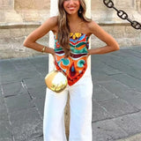 Off Shoulder Crop Tops For Women Print Bandana Backless Top Female Asymmetric Sexy Tops Woman 2023 Sleeveless Summer