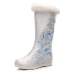 Zingj Boots Women's Boots Winter Clip Cotton And Wool Embroidered Flower Cloth Boots Flowers Embroidered Shoes Inside The National Wind Heighten Shoes Cloth