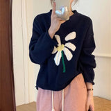 Zingj Literary Wind Flower Jacquard Soft Waxy Sweater Female 2024 New Autumn And Winter Loose Versatile Sweater Jacket Tide-Outfit