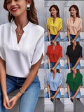 Women's Summer Casual Pure Color V-Neck Loose Shirt Top
