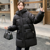 Medium And Long Down Cotton Jacket Women's Winter New Style Fashion Casual Loose Hat Joker Bread Clothes Padded Clothes-Outfit