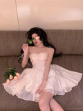 Elegant White Female Mini Dress 2022 Summer Party Festival Cute Sexy French Romantic Chiffon Spaghetti Starp Dress