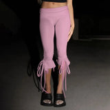 Knee Length Capri Low Waist Drawstring Pants-Outfit