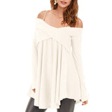 Shoulder Crisscross Tunic Sweater Casual Women Tops Pullover Solid Loose Fall Sweaters Jumpers Pull