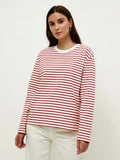 Women Stripe O Neck Long Sleeve T-shirt 2022 Autumn Office Ladies Loose 100% Cotton Tees Harajuku Oversized