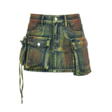 Zingj Girls Do Old Overalls Big Pocket Stitching High-Waisted Denim Skirt 2023 Summer Street Shoot New Short