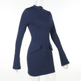 Dark Blue Long Sleeve Bodycon Mini Dress-Outfit