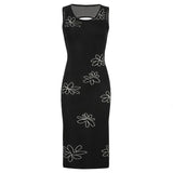 Floral Print Backless Sexy Knitted Dress Split Side Party Bodycon Long Dress Robe Vintage Skinny Fashion