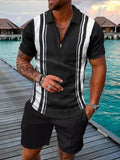 Zipper Lapel Shirts And Pockets Shorts Suits Mens Summer Outfits Fashion Streetwear Vintage Printed Two Piece Sets