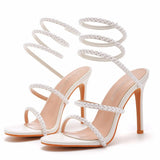 Mouth Strap High Heel Sandals White Pearl Sandals Women's Wedding Dress Wedding Dress Bridal Shoes Princess