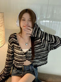 Y2k Harajuku Women T Shirt Grunge Aesthetic Crop Tops See Through Striped Vintage Tops Knit Smock E Girls Tee