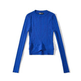 Fashion Women's Knitted Pullover Round Neck Slim Solid Color Hem Gross Cut Out Long Sleeve Sweater Autumn 2023 New