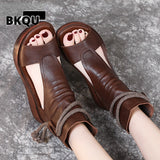 New Summer Black Women Leather Sandals Cool Boots Platform Shoes Wedges Sandals Women Shoes Fashion Outdoor