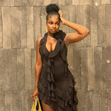 Halter Fringe Flower Mesh Midi Dress-Outfit