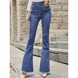 Button Fly Women's Raw Hem Flare Jeans Autumn Fashion Woman Denim Pants Jean Femme High Waist Full Length Slim