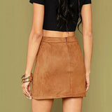 Womens High Waist Faux Suede Double Front Bodycon Mini Hip Skirt Female Pencil A-line Shorts Woman School Girl Skater Skirt