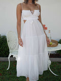Ruched Tie-Up Strappy Maxi Dress-Outfit