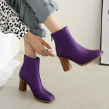 Black Sliver Fashion Women Boots PU Leather Square Toe Ankle Boots Ladies Zipper Thick High Heel Autumn Winter