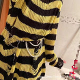 Zingj Hole Hollow Out In The Long Sweater Female Stripe Loose Color Dark Versatile Knit Niche Punk-Outfit
