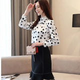 size 2022 Autumn Fashion Women Chiffon Shirts Long Sleeve Polka Dot ruffless Women Blouses Casual Stand Collar Women