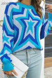 Sweater Women Jumper Stars Print Pullover Female Round Neck Long Sleeve Top Ladies Fashion Knitwear Y2k Jersey