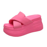 Rose Red Thick Bottom Round Head Slippers Pop Summer New Korean Version Cross With A Word Slope With