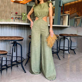 Zingj New 2024 Summer Round Collar Flounce Jumpsuit-Outfit