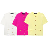 New Small Fragrant Wind Round Neck Bag Decoration Buckle Design Short-Sleeved Knitted Coat