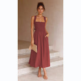 Zingj 2023 Sexy Outback Solid Color Cotton And Linen Collar Sling Dress