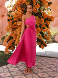 Zingj Spring And Summer Elegant Folding Dress Single Shoulder Waist Hollow Dress