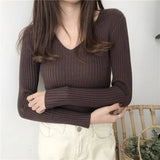 Autumn V Neck Sweater Knitted Fashion Sweaters 2021 Slim Winter Tops For Women Pullover Jumper Pull Femme Truien