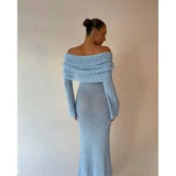 Color Beach Holiday Dress Knitted One-Word Long Dress Hooded Summer Women's Long
