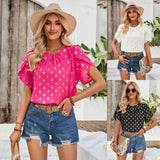 Clear New Wind Hot Women's Wear 2025 New Round Collar Pinch Pleated Polka Point Short-Sleeved Jacket