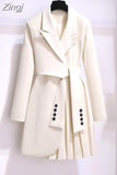 Women 2023 Spring New Fashion Women Clothing Suit Skirt Jacket Belt Waist Slim Suit Women Blazer Long Coat Black