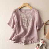 Cotton T-Shirt Women's Summer Size 2025 New Mother Loose Rib Linen Short-Sleeved