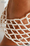 Pearls Patchwork High Street Tube Tops Deep V Neck Sexy Women Bustiers Cropped Hollow Out Backless Cover Up Tank