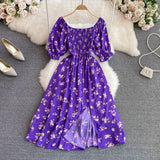 Zingj Summer New French Soft Style Sweet American Collar Bubble Short Sleeves Waist Show Thin Forked A-Shaped