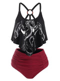Women Skull Graphic Padded High Waist Tankini Swimwear Casual Swimsuit Ladies Two Pieces Bathing Suits Beach