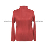 Folded Women's Clothing New Simple Classic Long-Sleeved Top Lady High-End Wrinkle Bottom Shirt