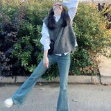 Zingj Sets Of Female Fall Korean Wear A Fried Street Lively Age Reduction Foreign Style Fashion Salt Vest Shirt Jeans-Outfit