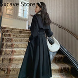 Black Midi Shirt Dress Women Gothic One Piece Dress Korean Fashion Y2k Vintage Trench Dress Office Lady Autumn