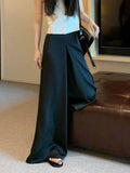 Acetic Acid Solid Silk Silk Slipping Fascination Leisure Broad Leg Trousers 2025 Summer New High-Waisted