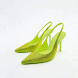ZAR 2022 Summer Leopard Pumps for Women Fashion Ponited Toe Rhinestone Interchangeable Strap Party Heels Feminine Vintage