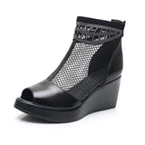 2021 Summer Women Sandals Platform Wedges Sandals Breathable Mesh Genuine Leather Sandals Cool Boots Fashion