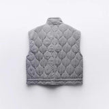 2025 New Women's Gray Standing Collar Sleeveless Cotton Jacket Vest Vest 4088241