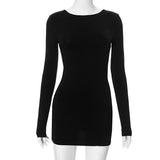 Black Long Sleeve Deep Open Back Mini Dress-Outfit