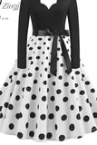Women Winter Christmas Dress Vintage Santa Printed V-Neck Long Sleeve Swing Sexy Xmas Party Festival Dress